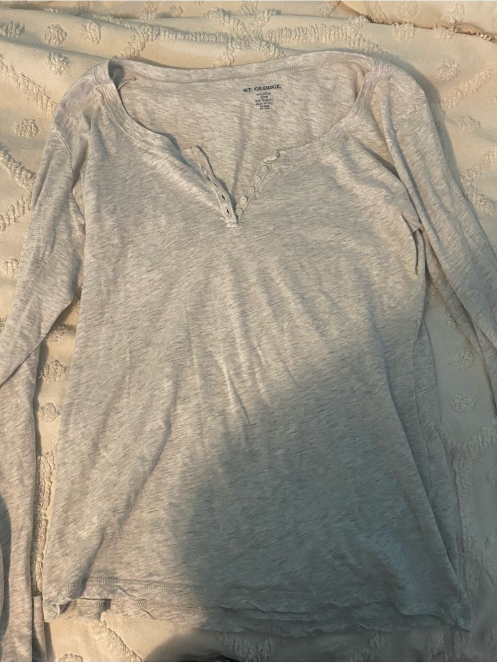 Brandy Melville Women's Long Sleeve Henley Top in Light Gray